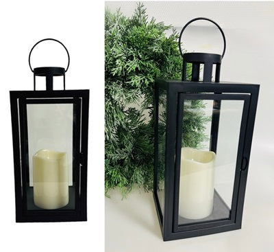 Laterne mit LED Kerze H x 27,5 cm schwarz, mit Timer