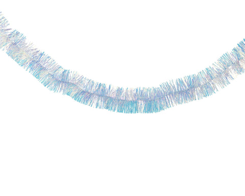 Lametta girlande pet aus blauem und silbernem lametta mit schimmerndem, irisierendem finish