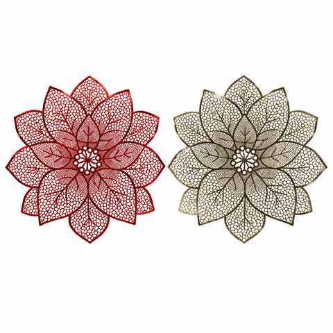 Rotes und goldenes metallic poinsettia tischset 44x1cm mit filigranen blattmustern als wanddeko