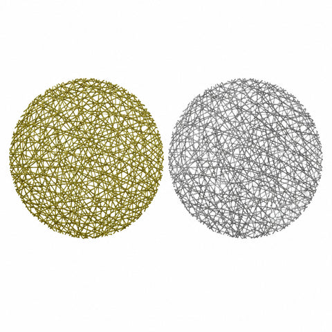 Zwe kugelförmige drahtnetz-dekorative orbs in olivgrün und silber für tischset gold silber 38x1cm