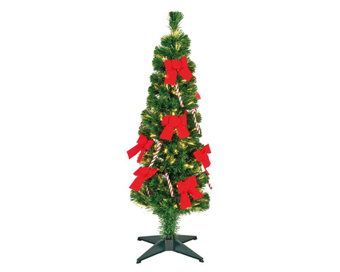 Ein festlicher künstlicher weihnachtsbaum surrey fiber optic baum led mit grünen nadeln rot dekoriert mit schleifen und zuckerstangen