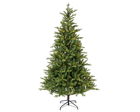 Allison Kiefer led indoor grüner künstlicher weihnachtsbaum mit warmweißen led-lichtern und schwarzem metallständer