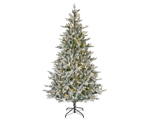 Allison kiefer led flocked künstlicher weihnachtsbaum mit warmweißen led-lichtern und schwarzem metallständer für den innenbereich