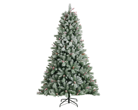 Frosted grüner künstlicher windham spruce weihnachtsbaum 240cm mit rosa und braunen dekorativen beeren