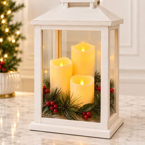 Laterne mit 3 Kerzen PP und Glas 20x20x49 cm