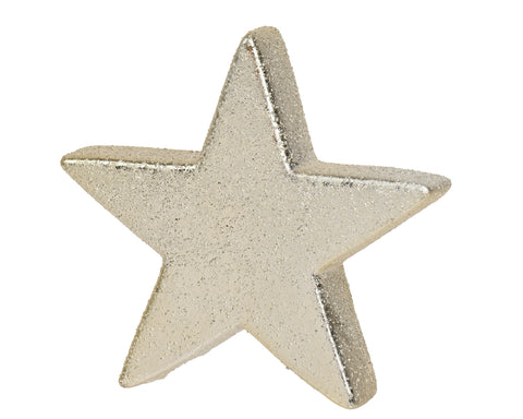 Ein texturiertes, silbernes sternförmiges dekoratives steingutstück in champagnergold 10,7x3,1x10 cm