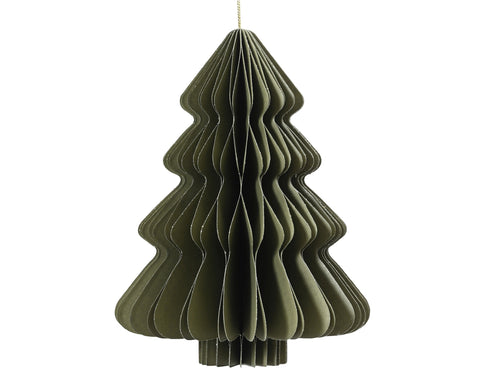 Olivegrüner papier weihnachtsbaum ornament mit schichtdesign im akkordeonstil 15x20cm baum papier grün