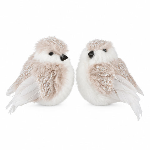 Faux fell schnee bird ornamente mit glitzernden rosa und weißen federn schwarzer schnabel und weichem stoff auf clip