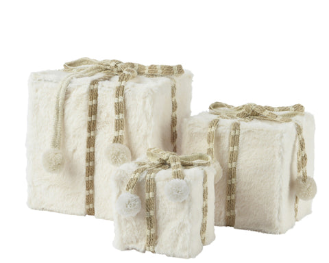 Geschenkschachtel Fell 3er Set wollweiß 21x21x21cm
