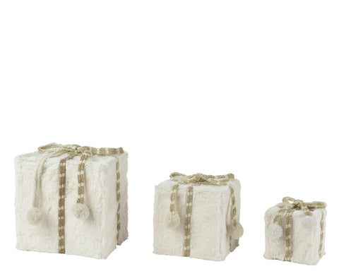 Geschenkschachtel Fell 3er Set wollweiß 21x21x21cm
