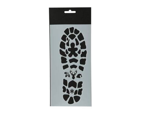Stempel pet schwarzer und weißer weihnachtsschuhabdruckschablone mit festlichen festtagsmotiven
