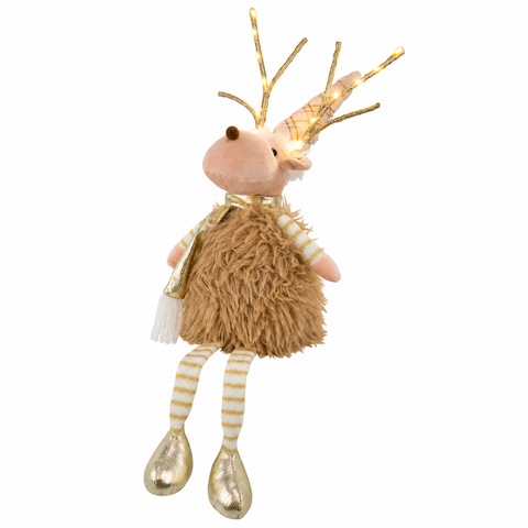 LED Stoff-Kantenhocker Rentier beige gold 14x17x62cm