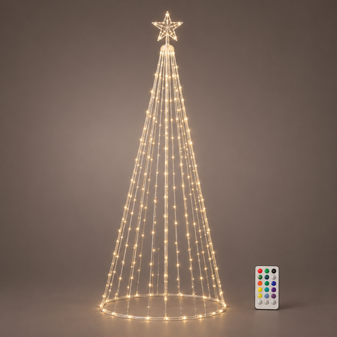 Ein leuchtender konischer weihnachtsbaum mit warmweißen micro led-tänzerlichtern und sternspitze außenbereich 80x180 cm