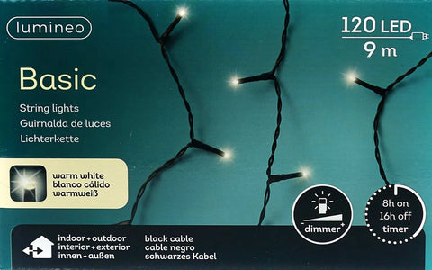 Schwarze led-lichterkette mit 120 warmweißen leuchtmittel 9 meter für dekorative beleuchtung