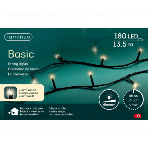 180led-lichterkette basic ww/sw 135m mit warmweißen led-lichtern an schwarzem flexiblen draht in zwei kaskadierenden strängen