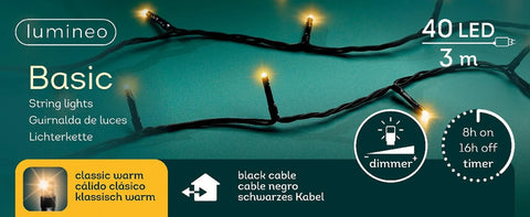 Led-kette basic klas schw mit 40 warmweißen leds und schwarzem kabel auf 3 meter länge