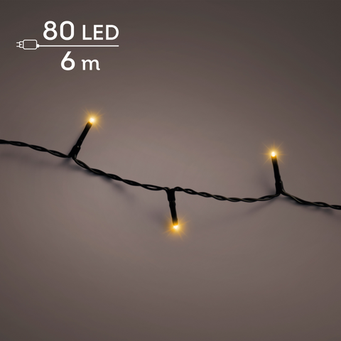 Led-kette basic klaw mit schwarzem twisted cord und 80 warmweißen leds, 6 meter lang