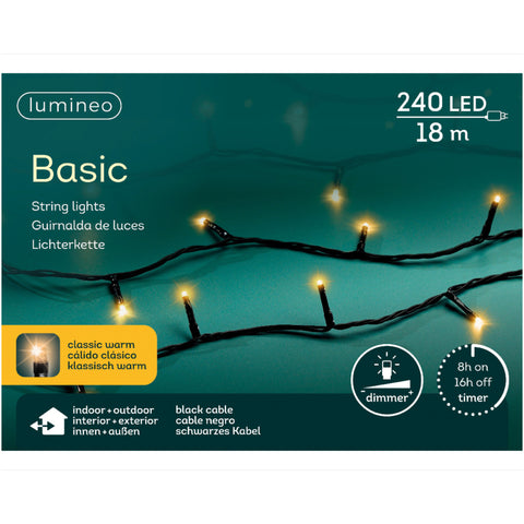 Led-kette basic schwarz kabel mit 240 warmweißen leds und dimmer- und timerfunktion, 18 meter lang