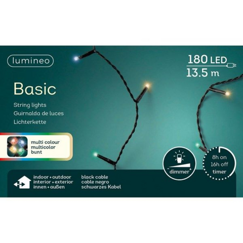 Schwarze 180LED-lichterkette basic mit 180 mehrfarbigen led-lampen auf 13,5 meter kabel