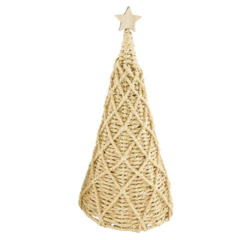 Beige geflochtener rattan weihnachtsbaum 18x38 cm mit hölzernem stern als baumspitze