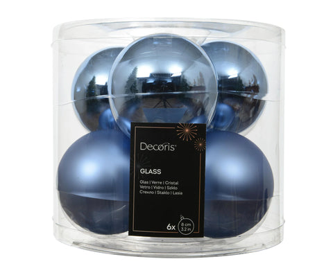 Kugeln Glas Emaille 6er Dämmerungsblau 8cm