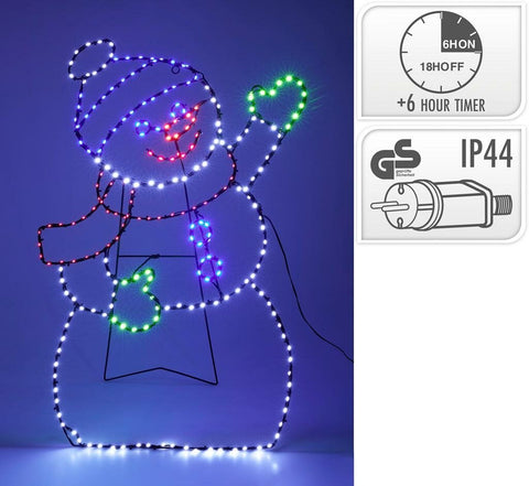 Winkender Schneemann auf Metallrahmen mit 255 LEDs und 41 fach Blinkeffekt. Größe ca. 54.5x79cm