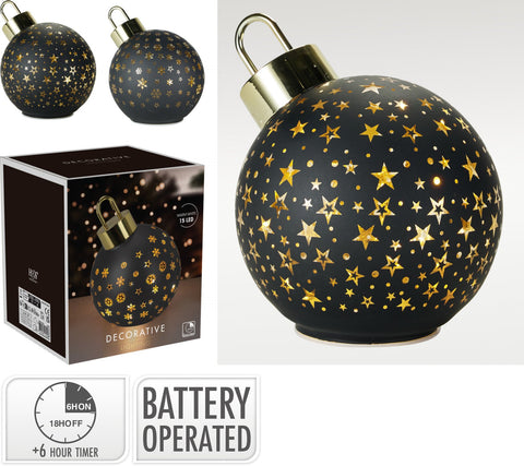 Stehende Weihnachtskugel aus Glas mit 15cm Durchmesser Mit 15 warmweißen LEDs und Timerfunktion