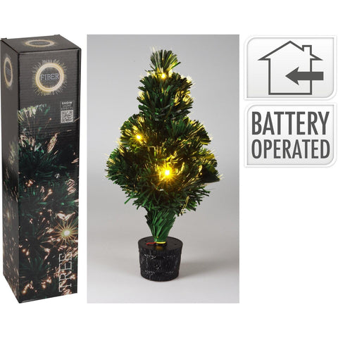 Weihnachtsbaum 45 cm grüner faseroptikbaum mit warmweißen led-lichtern batteriebetrieben in schwarzem topf