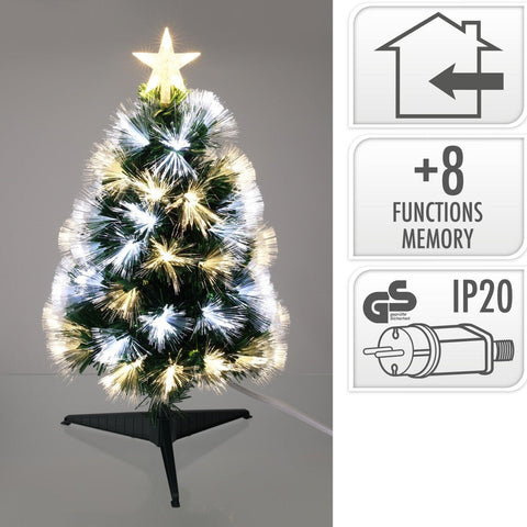 Weihnachtsbaum 60 cm mit leuchtenden faseroptik-zweigen, weiß-grünen lichtern und stern-spitze