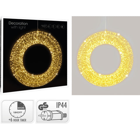 Metall-Drahtring mit 960 warmweißen Micro-LEDs. Größe ca. 38x8x38cm