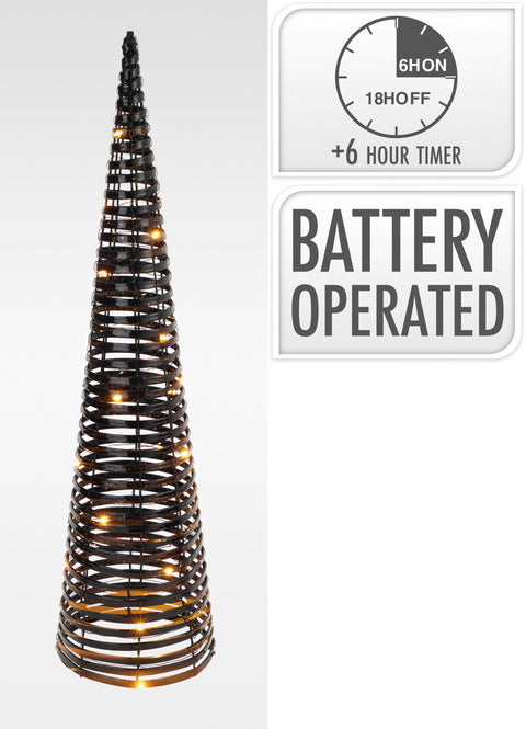 Schwarzer drahtgitter kegelbaum 60cm mit warmweißen led-lichtern für weihnachtsdekoration