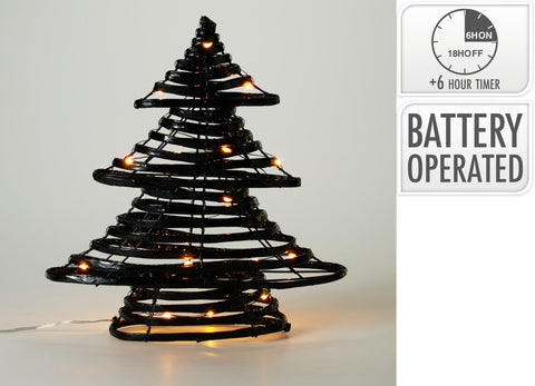 Schwarzer drahtweihnachtsbaum 30cm mit warm leuchtenden led lichtern ideal für festliche dekorationen