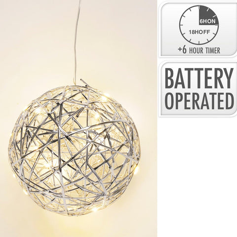 Silberner kugel pendelleuchte 15 cm mit eingebetteten warmweißen led lichtern