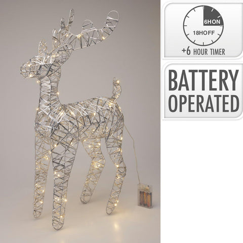 Silberner rentier drahtgitter mit eingebetteten warmweißen led-lichtern 60 cm hoch zur dekoration