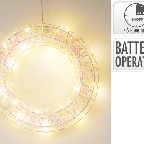Kranz 30cm mit led weiss ein rundes batterie betriebenes led leuchtmittel mit filigranem drahtgestell und warmweißem licht
