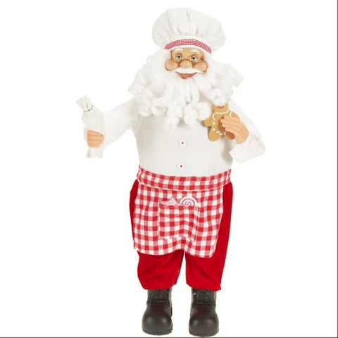 Weihnachtsmann koch 60cm figurine mit rot weiß kariertem kleid, flauschigem bart, hoher mütze und schürze