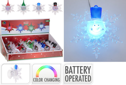 Fensterdeko 10cm weihnachten blaue led schneeflocke mit lächelndem gesicht und zylinder aus durchsichtigem plastik