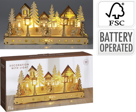 Haus Holz mit LED 30cm