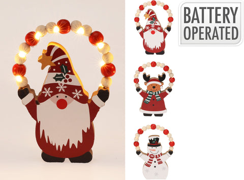 Weihnachtsfigur 8 led 20cm roter und weißer holzwichtel mit leuchtendem perlenkranz