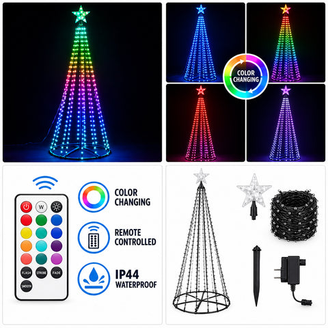 Digitaler rgb baum 370 led 150cm mit farbwechselnden led-lichtern, fernbedienung und wasserdichtem design