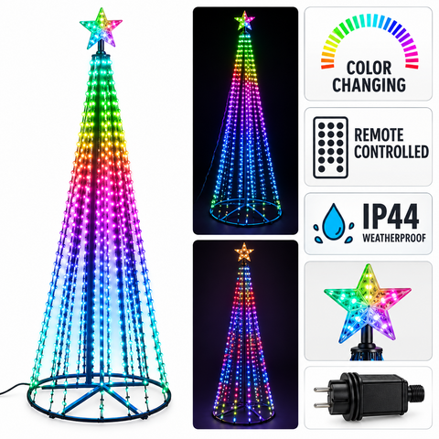 Digitaler rgb weihnachtsbaum 210 cm mit 550 farbwechselnden led, stern als topper und ip44 wetterfest