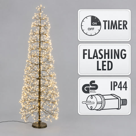 Ein 150 cm hoher baum künstlicher weihnachtsbaum schwarz mit warmweißen led-lichtern und bronzefarbenem ständer