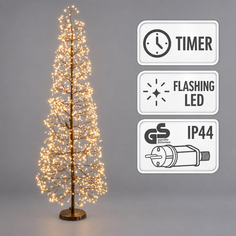 Ein 150 cm hoher led künstlicher weihnachtsbaum mit schwarzem metallrahmen und warmweißen led-lichtern