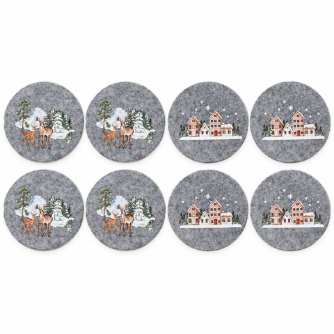 4 Untersetzer Filz Weihnachten D10cm – 2 Varianten