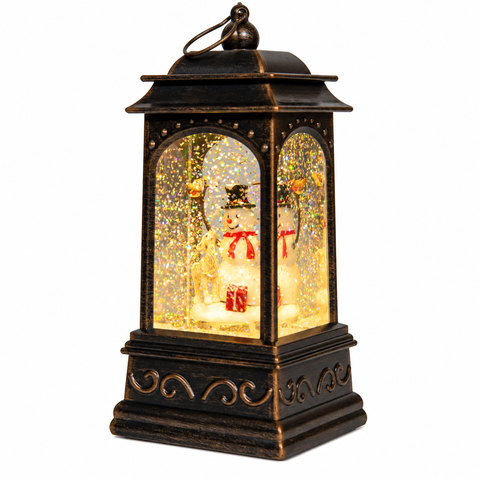 Laterne Schneemann in Glitzer Wasser LED