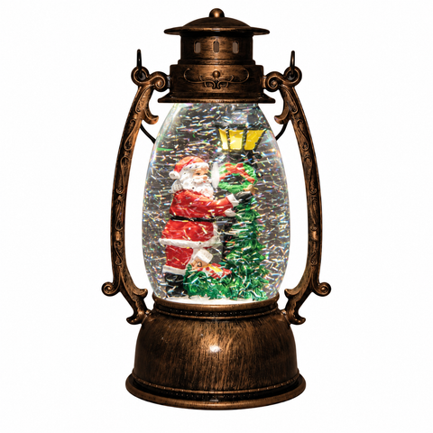 Laterne Weihnachtsmann in Glitzerwasser LED