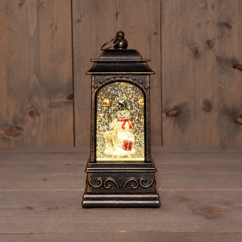Laterne Schneemann in Glitzer Wasser LED