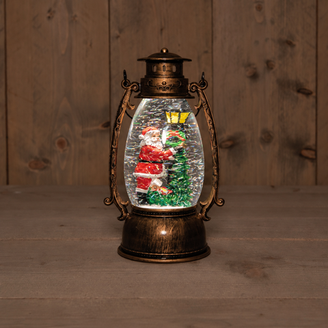 Laterne Weihnachtsmann in Glitzerwasser LED