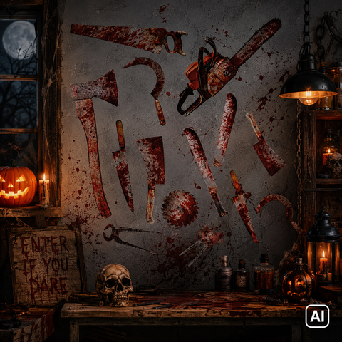 Halloween Aufkleber Blutige Werkzeuge