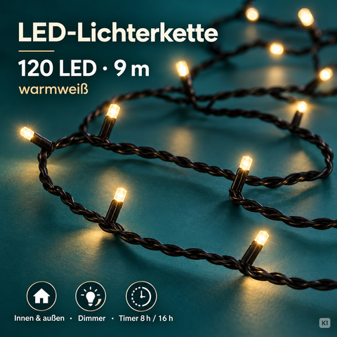 LED Lichterkette Basic 120 LED warmweiss 9m